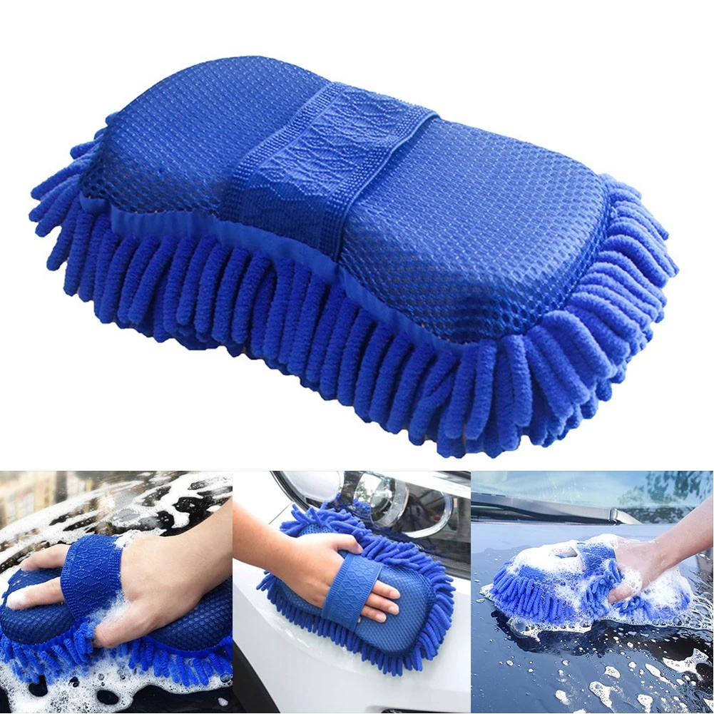 

Губка для мытья автомобиля, синяя шенилла из микрофибры, впитывающая Чистящая Щетка, инструмент для мытья автомобильных полов, раковин