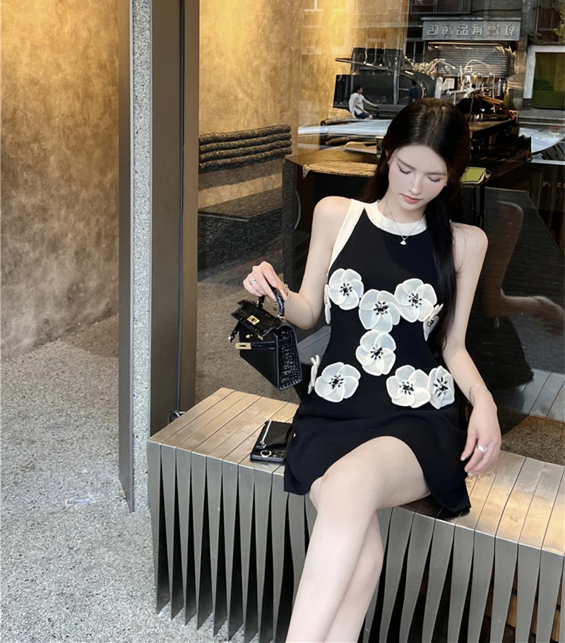 

Трикотажное мини-платье с трехмерным украшением и цветами, сексуальные элегантные трикотажные платья, женская одежда y2k, корейская мода 2023