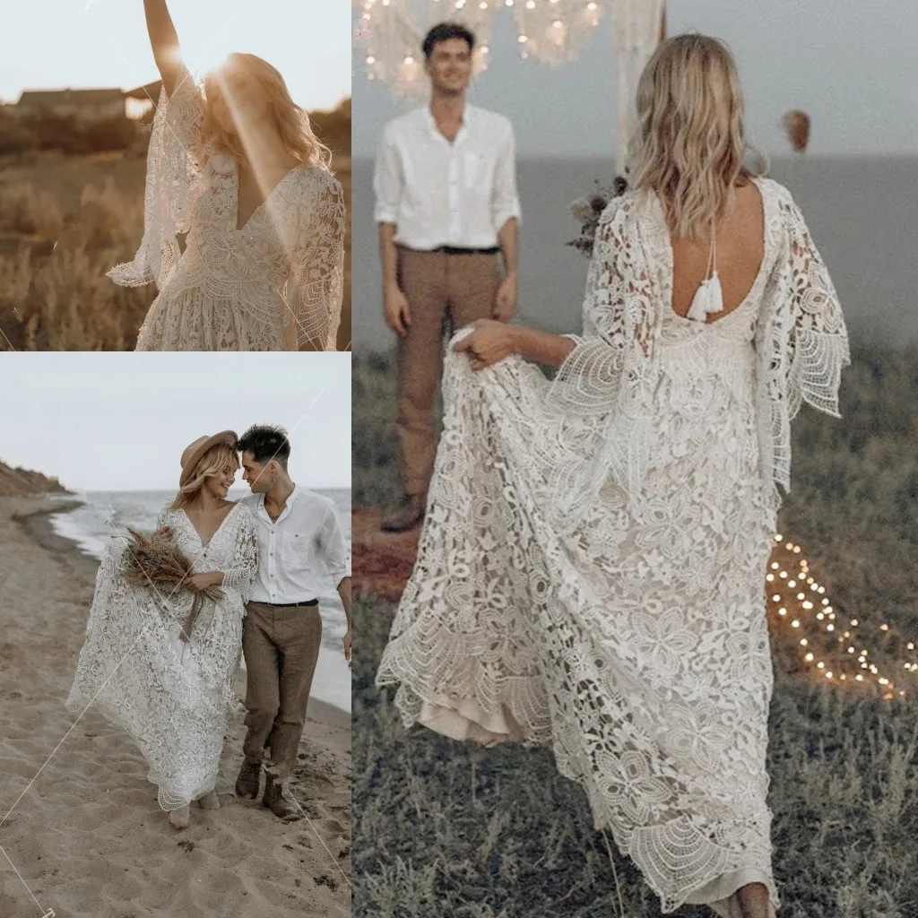 Flare Sleeve crochet Lace Wedding Dresses Boho GYPSY V-Neck beach bohemian Bridal Gowns Fashion Robe de soriee Chic
Flare Sleeve crochet Lace Wedding Dresses Boho GYPSY V-Neck beach bohemian Bridal Gowns Fashion Robe de soriee Chic