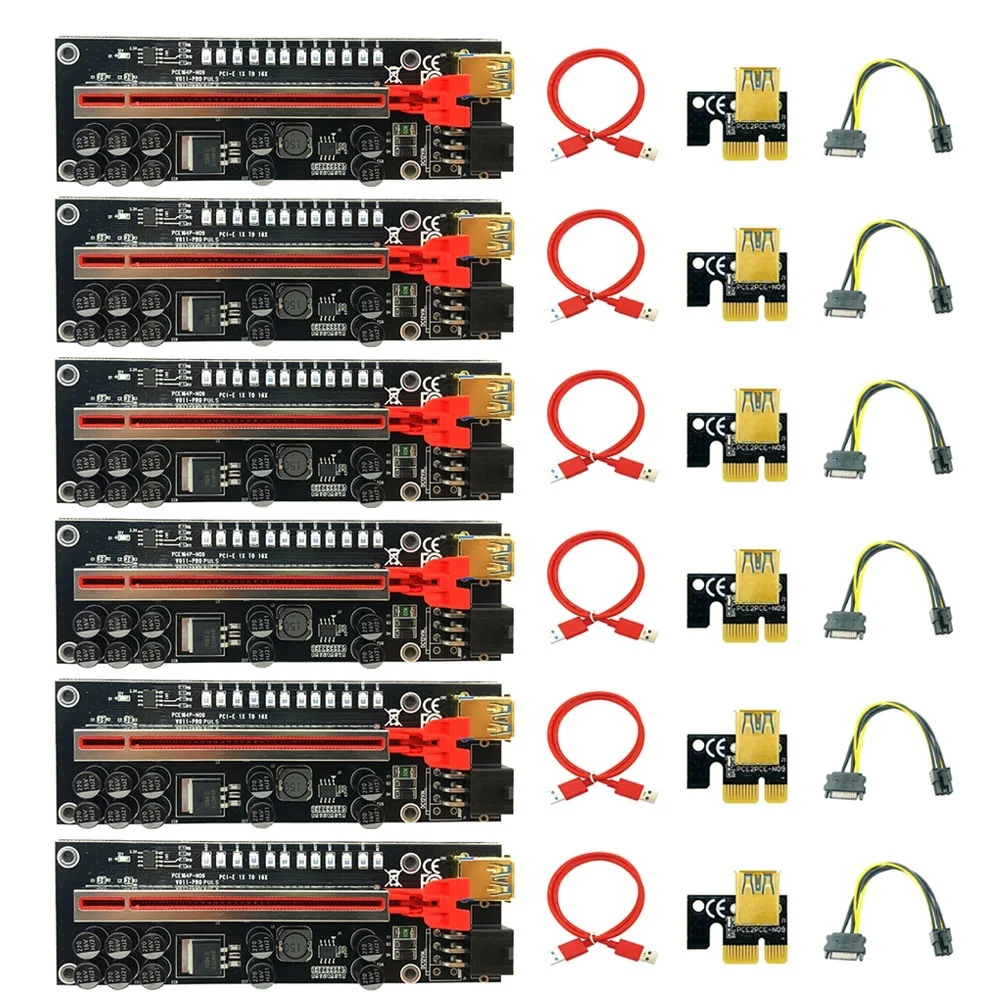 

Riser V011 Pro Plus PCIE Райзер для видеокарты Райзер PCI Express x16 SATA для питания 6P USB 2023 кабель для майнинга биткоинов 3,0 6 шт.