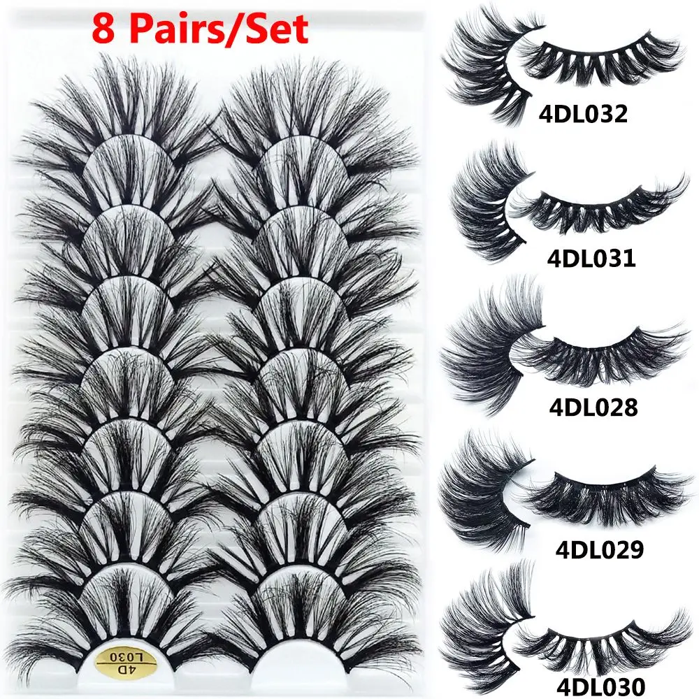 

SKONHED 8 Pairs 25MM 4D Mink False Eyelashes Natural Wispies Fluffy Eyelashes Extension Full Volume Lashes Handmade Cruelty-free