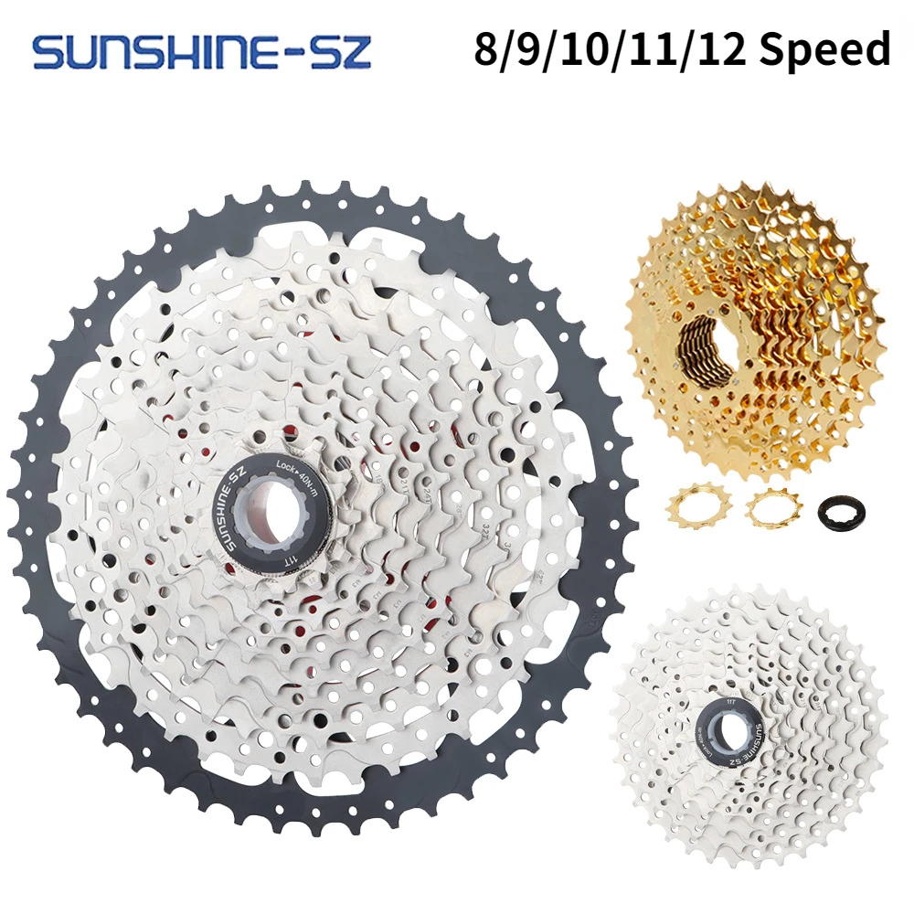 

SUNSHINE Bike Cassette 8/9/10/11/12Speed Freewheel 32/36T/40T/42T/46T/50T/52T Sprocket HG Structure Bicycle Flywheels For SRAM