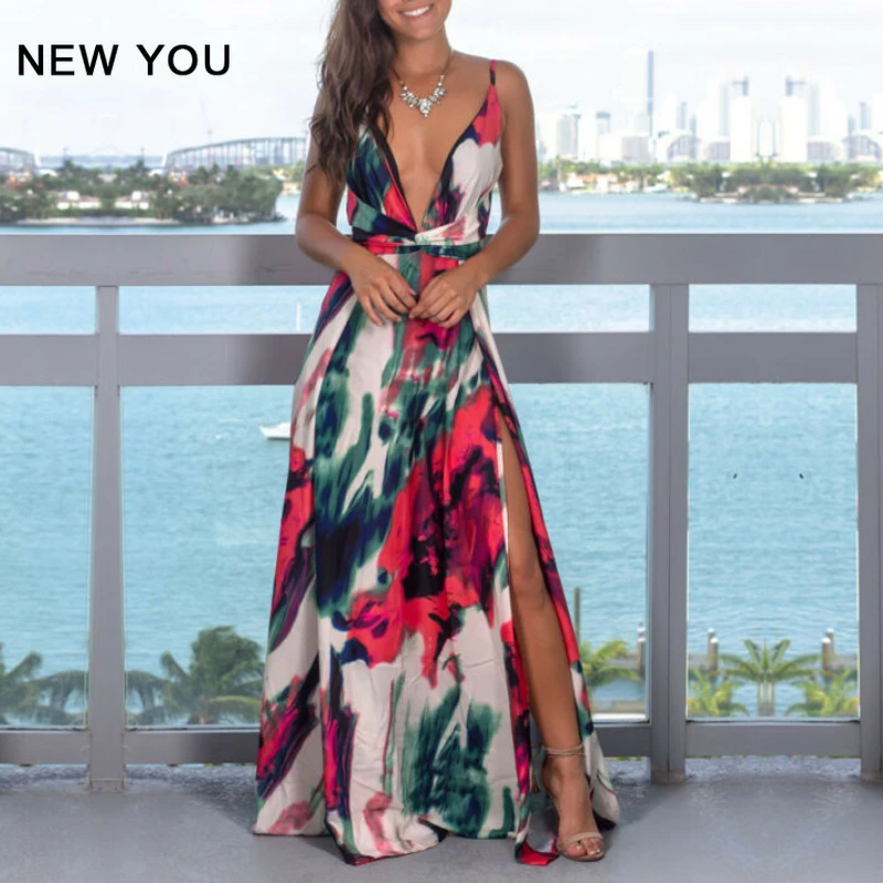 V Neck Sleeveless Party Vacation Beach Woman Sling Floral Long Dresses Sexy Sundress Elegant Summer Boho Floral Print Maxi Dress
V Neck Sleeveless Party Vacation Beach Woman Sling Floral Long Dresses Sexy Sundress Elegant Summer Boho Floral Print Maxi Dress