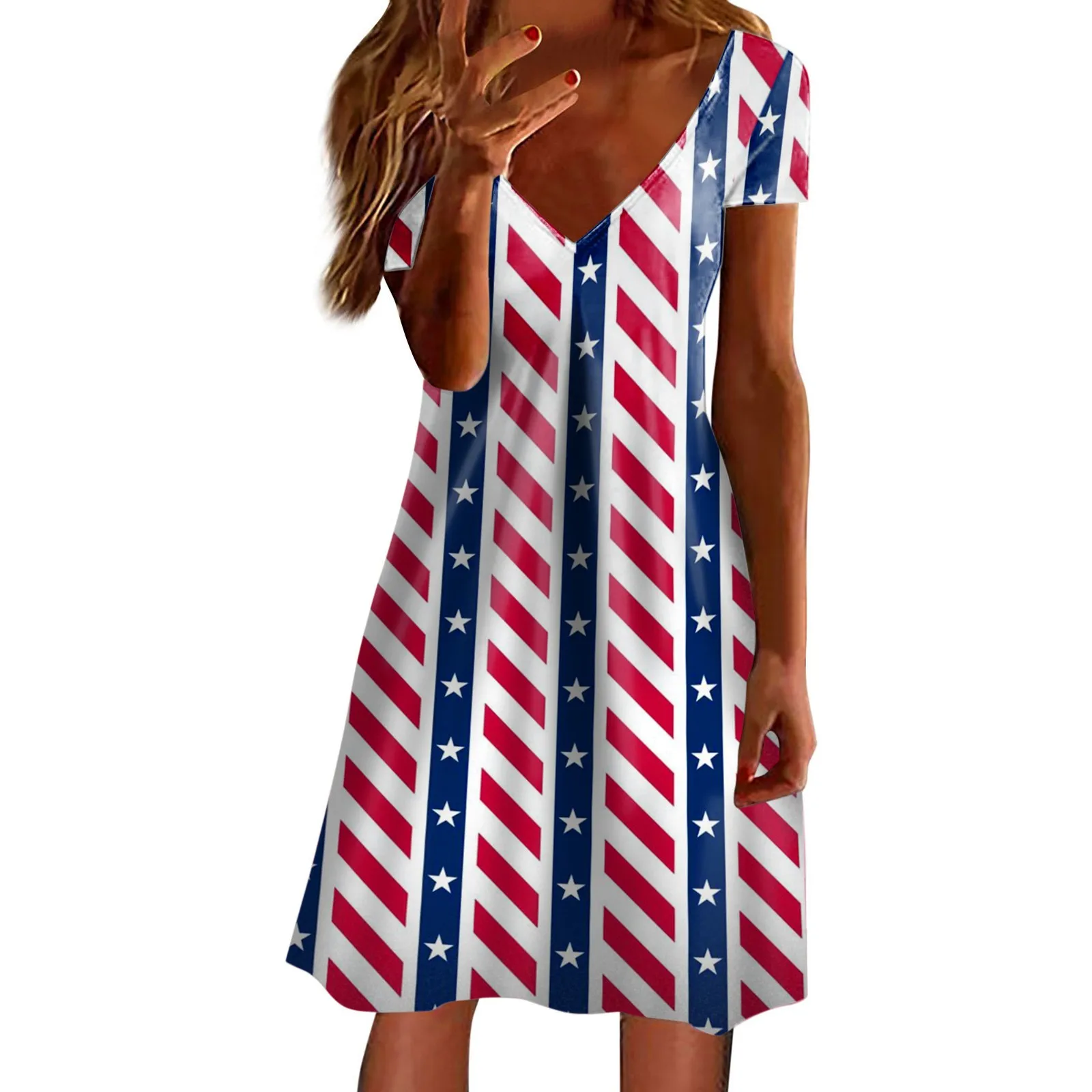 Женское летнее платье-макси с коротким рукавом и V-образным вырезом 
Женское летнее платье-макси с коротким рукавом и V-образным вырезом