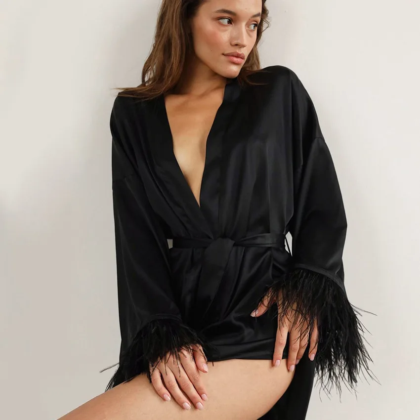 Women Bath Robe One-Piece Pajama European Pyjama Feather Pj Pijama Female Robe Satin Silky Night Wear Sleepwear
Women Bath Robe One-Piece Pajama European Pyjama Feather Pj Pijama Female Robe Satin Silky Night Wear Sleepwear