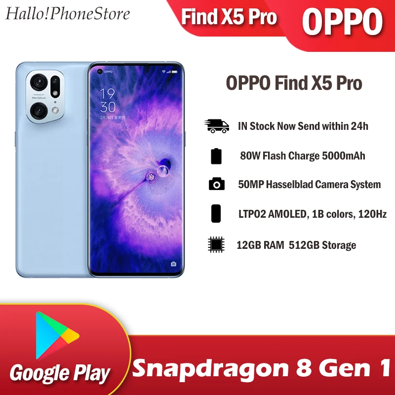 

NEW OPPO find X5 Pro 5G Snapdragon 8 Gen1 Dimensity 9000 NFC Google Play 80W Flash Charger AMOLED 120Hz 50M Screen 5000mAh