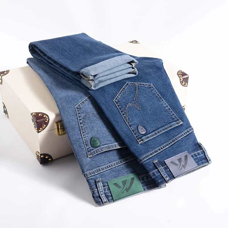 

Midweight Fit Straight Cotton Stretch Classic Badge Pocket Trousers Men's Spring Autumn Brand New Denim Jeans Vintage Clothing