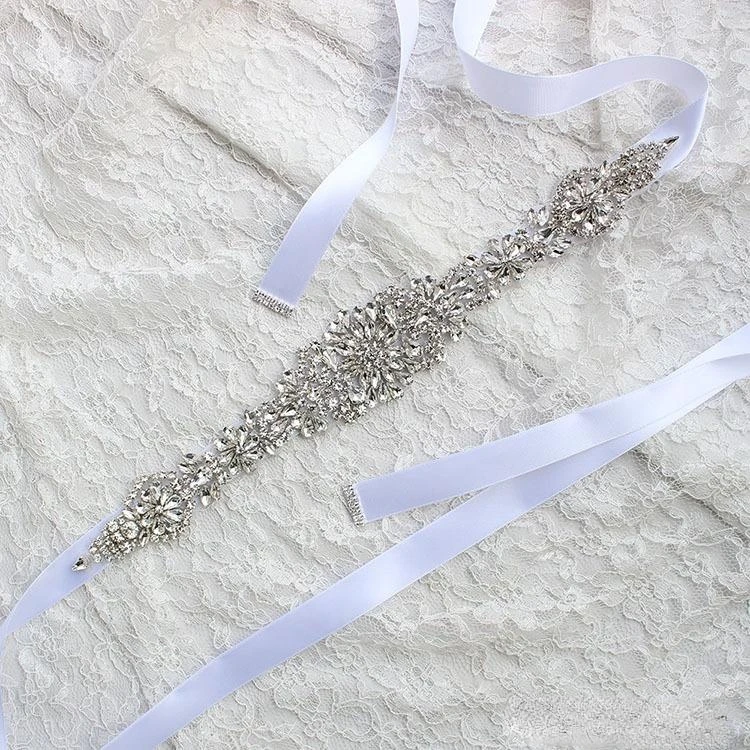 

Wedding Sashes Bride Bridal Dresses Belts Rhinestone Crystal Ribbon From Prom Handmade White Red Black Blush Silver Real Image