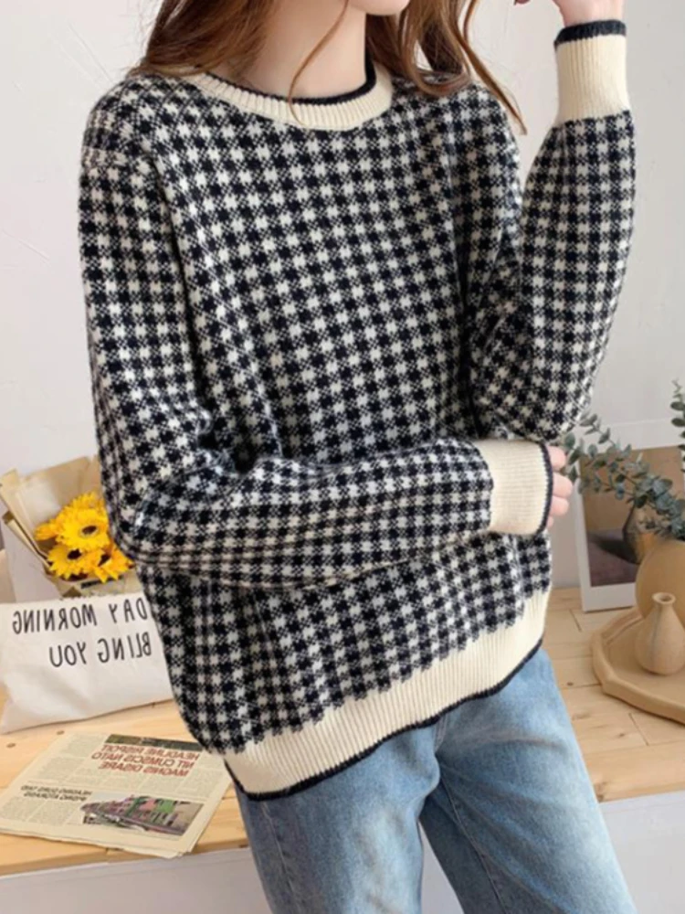 Женский свитер с круглым вырезом, красный Свободный Повседневный пуловер контрастных цветов в стиле ретро, зима 2023
Женский свитер с круглым вырезом, красный Свободный Повседневный пуловер контрастных цветов в стиле ретро, зима 2023