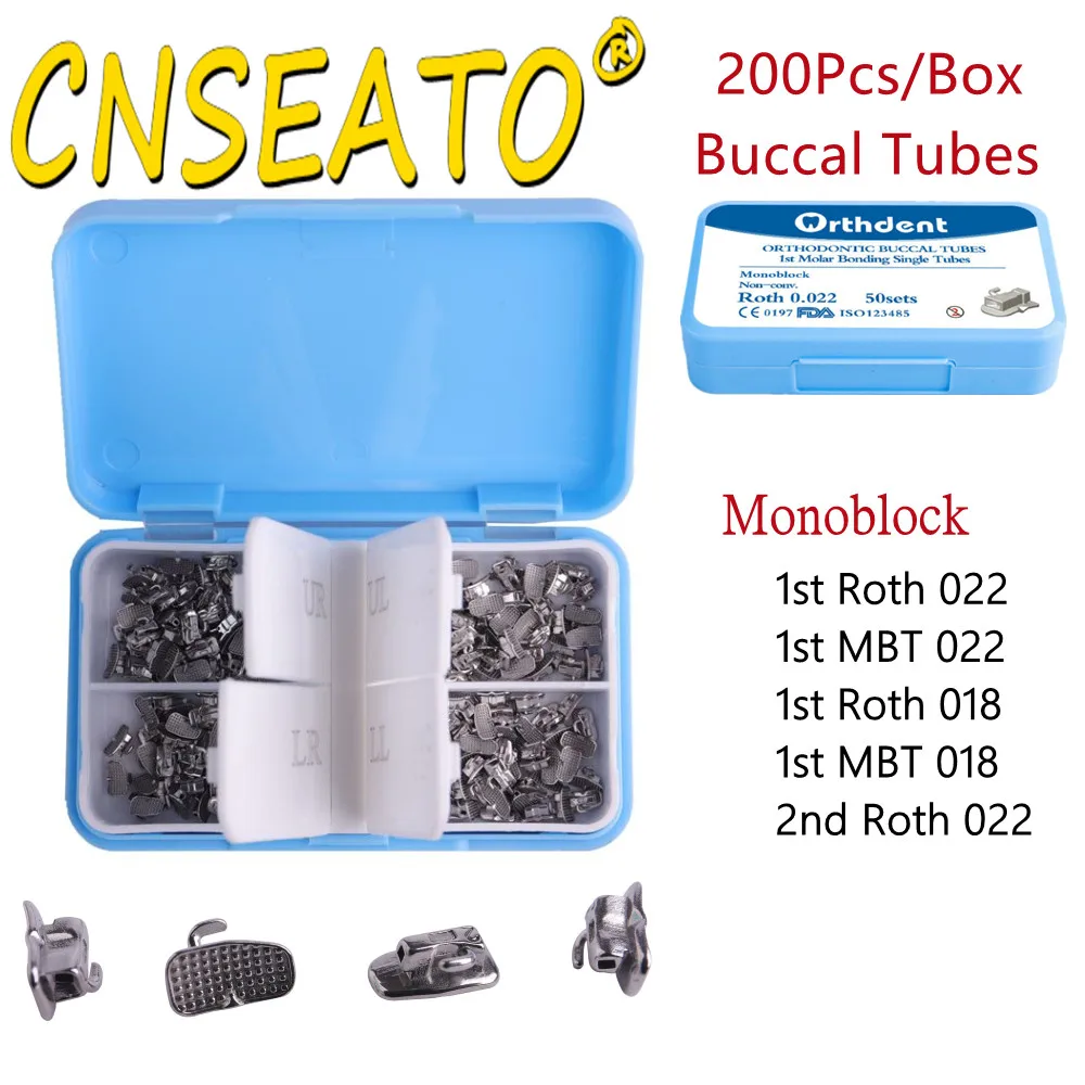 200 Pcs Dental Orthodontic Buccal Tubes Monoblock Bondable 1st 2nd Molar MBT Roth 022 018 Non Convertible MIM Dentistry Supplies
200 Pcs Dental Orthodontic Buccal Tubes Monoblock Bondable 1st 2nd Molar MBT Roth 022 018 Non Convertible MIM Dentistry Supplies