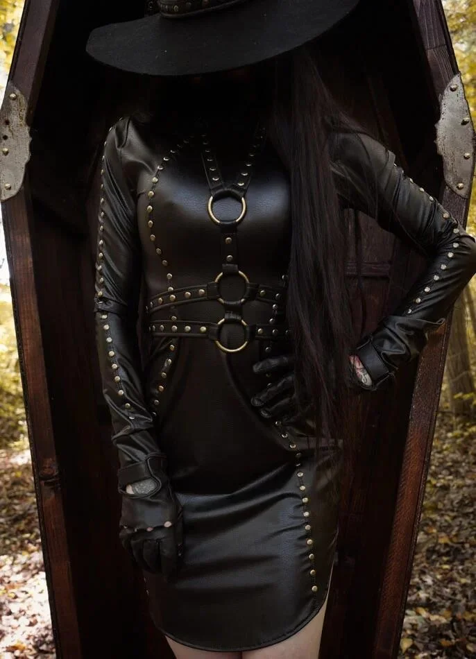 Gothic Punk Rivet Leather Dresses Black Dress Women Fashion Long Sleeve Dresses
Gothic Punk Rivet Leather Dresses Black Dress Women Fashion Long Sleeve Dresses