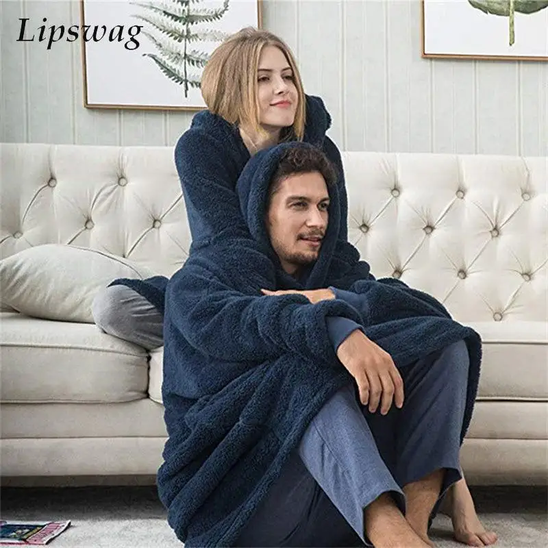 Casual Loose Hooded Sweatshirt Pajamas Winter Soft Fleece Hoodies Sleepwear For Women And Mens Oversized Blanket Couple Homesuit
Casual Loose Hooded Sweatshirt Pajamas Winter Soft Fleece Hoodies Sleepwear For Women And Mens Oversized Blanket Couple Homesuit