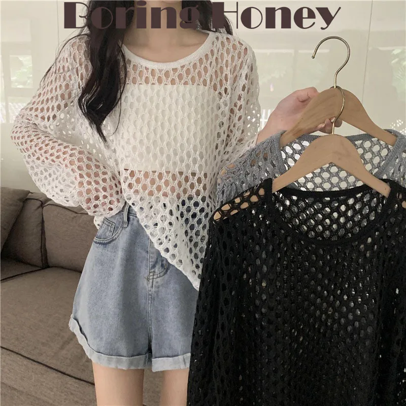 Boring Honey Lazy Style Hollow Out Knitting Pullover Tops Summer Be All-Match Thin Sun Protection Long-Sleeves Tops Women
Boring Honey Lazy Style Hollow Out Knitting Pullover Tops Summer Be All-Match Thin Sun Protection Long-Sleeves Tops Women