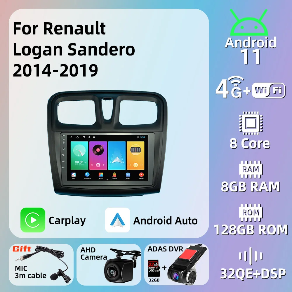 

Автомагнитола 2 Din на Android для Renault Logan, Sandero 2014-2019, GPS-навигация, автомобильный мультимедийный плеер, головное устройство, Авторадио, Wi-Fi