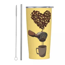 Barista Coffee Beans Heart Tumbler With Straw Stainless Steel Travel Mug Double Wall Vacuum Insulated for Cold Hot Coffee 20oz