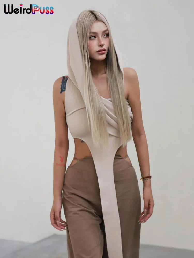 Weird Puss Irregular Y2K Hooded Women Tank Tops Solid Cross Flods Long Ribbon Sleeveless Streetwear Casual Wild Stretchy Vest
Weird Puss Irregular Y2K Hooded Women Tank Tops Solid Cross Flods Long Ribbon Sleeveless Streetwear Casual Wild Stretchy Vest