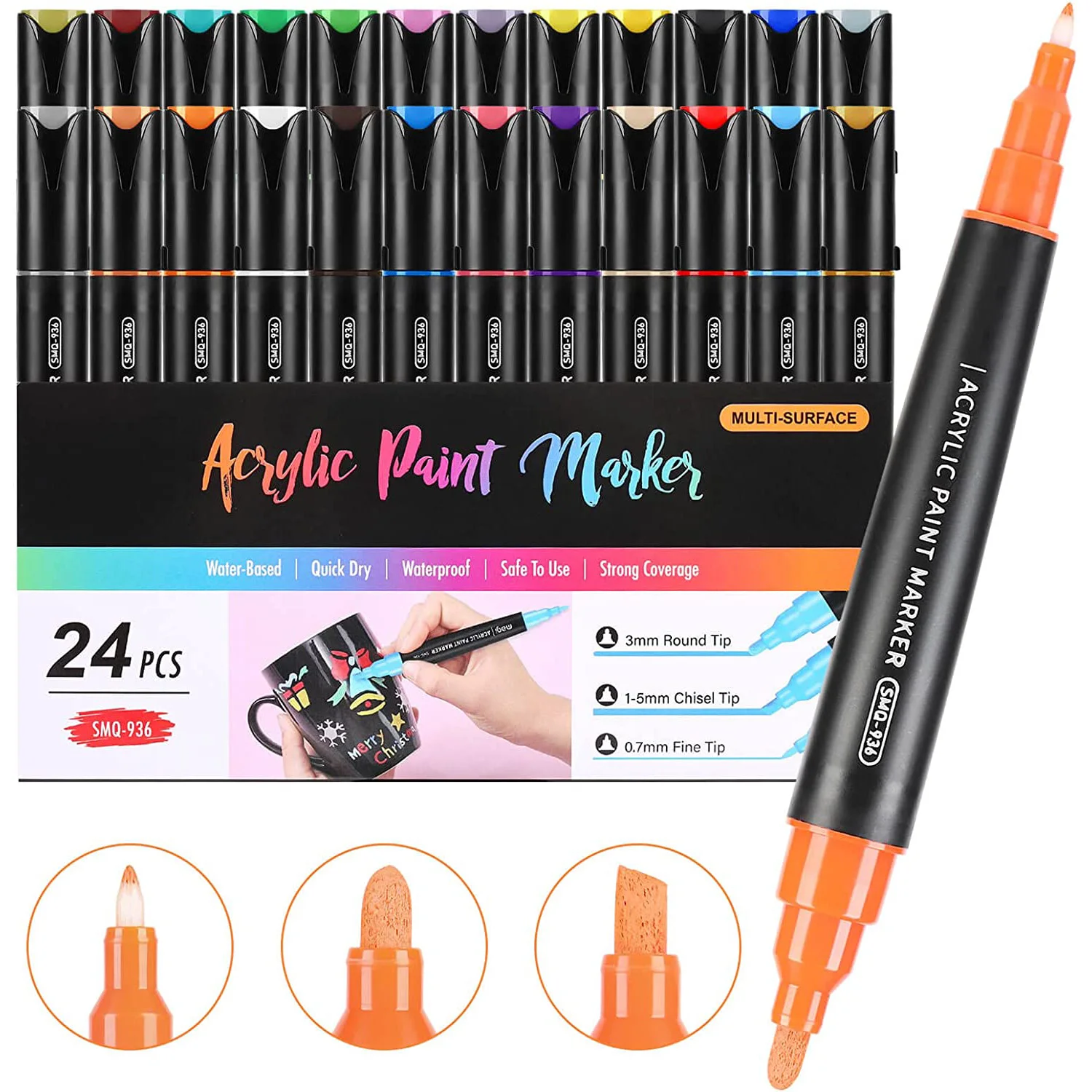 Acrylic Paint Pens 24 Colors Acrylic Paint Markers Pens with Fine Tip Medium Tip(0.7mm-5mm), Art Marker for DIY Craft Making
Acrylic Paint Pens 24 Colors Acrylic Paint Markers Pens with Fine Tip Medium Tip(0.7mm-5mm), Art Marker for DIY Craft Making