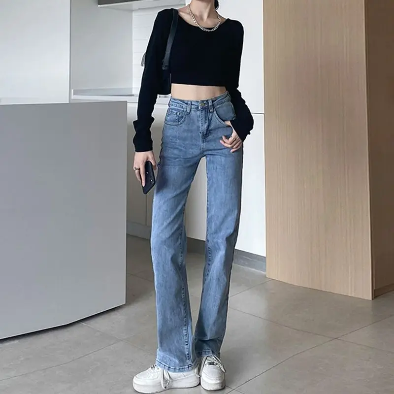 

2023 прямые джинсы с высокой талией, женские весенние узкие джинсовые брюки, базовые повседневные Элегантные ковбойские брюки-карандаш, джинсы для мам V697