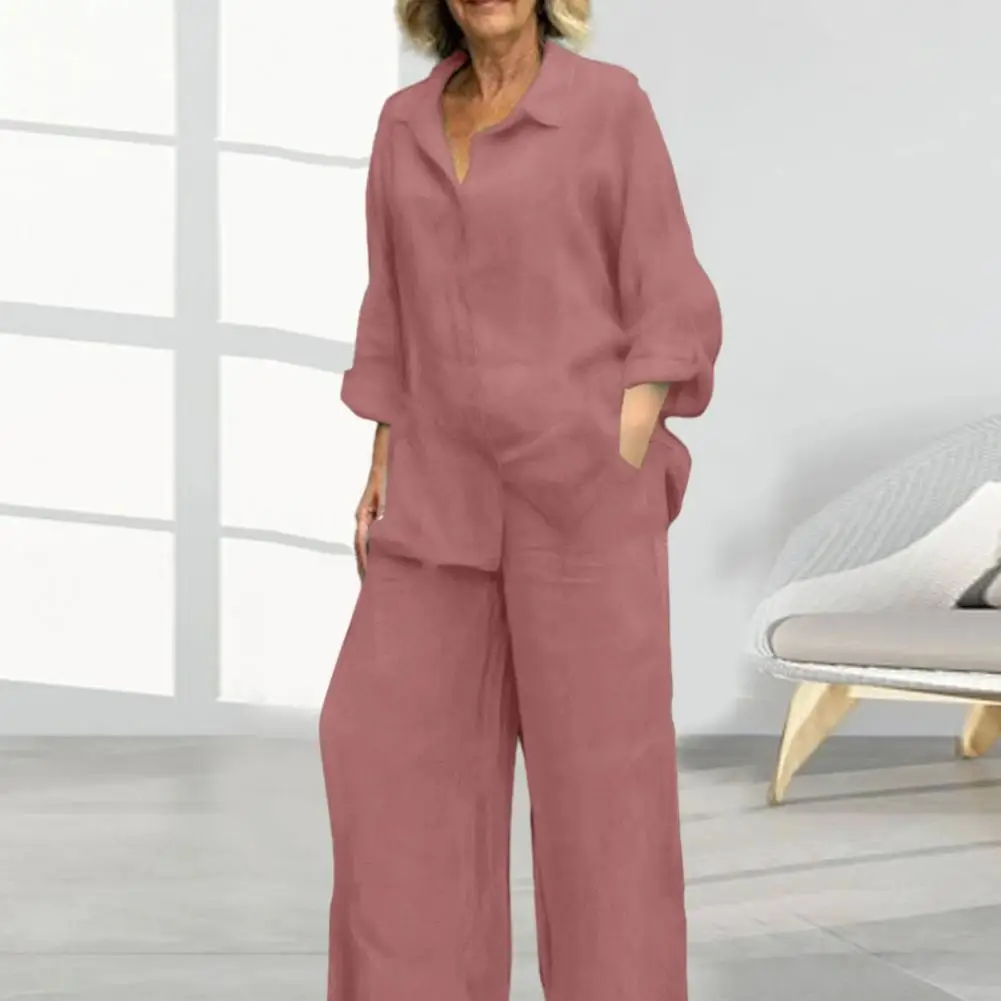 2Pcs/Set Elegant Women Suit Casual Long Sleeve Shirt Pants Set Suit Stylish Cotton Linen Breathable Outfits For Spring Autumn 
2Pcs/Set Elegant Women Suit Casual Long Sleeve Shirt Pants Set Suit Stylish Cotton Linen Breathable Outfits For Spring Autumn