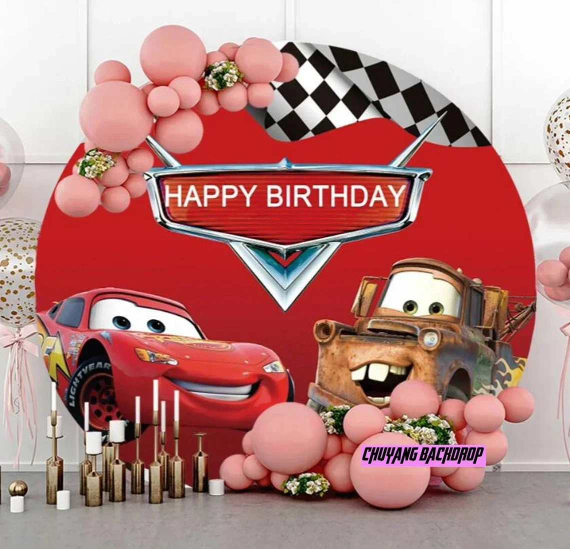

Красный гоночный автомобиль Disney фон детский душ дети девочки день рождения детский душ украшения круглый тканевый фон