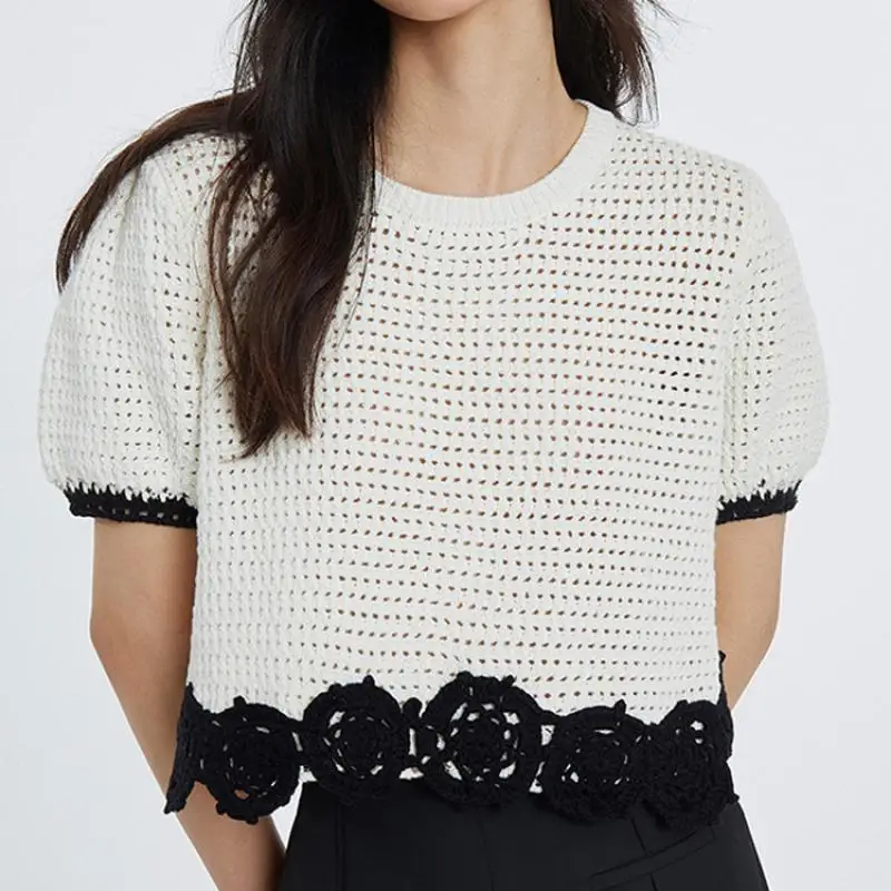 2022 Summer Women's Round Neck White Hollow Knit Short Sleeve T-Shirt High Quality Crochet Embroidery Stitching Casual Top
2022 Summer Women's Round Neck White Hollow Knit Short Sleeve T-Shirt High Quality Crochet Embroidery Stitching Casual Top