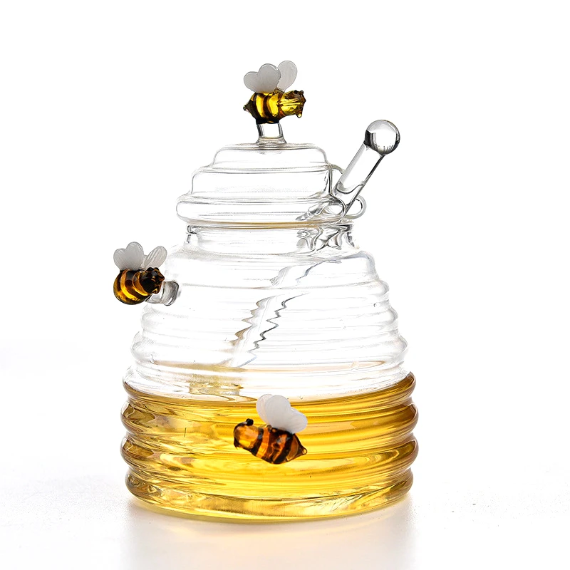 

Creative Three Little Bees Glass Honey Pot, Honey Dipper, Bottle for Kitchen, Home, 500ml