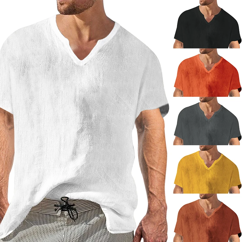 Summer Men's V-Neck Short Sleeve Fashion Male Casual Comfortable Cotton Linen T-Shirt Solid Color Street Style 2023
Summer Men's V-Neck Short Sleeve Fashion Male Casual Comfortable Cotton Linen T-Shirt Solid Color Street Style 2023