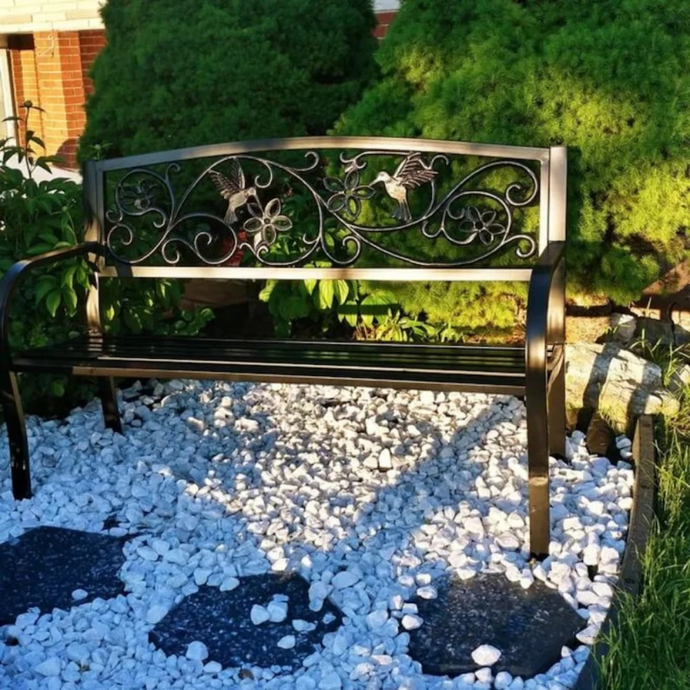 34" Hummingbird Pattern Metal Garden Bench, All-weather Powder Coat Outdoor Bench with Backrest for Garden Backyard Lawn Porch
34" Hummingbird Pattern Metal Garden Bench, All-weather Powder Coat Outdoor Bench with Backrest for Garden Backyard Lawn Porch