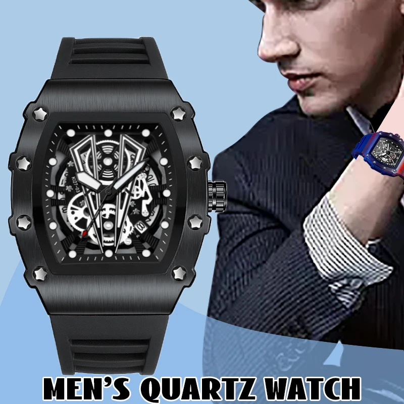 

Men's Quartz Watch Multi-functional Luminous Calendar Silicone Wine Barrel Women's Fashion Sports Watch Relogio Masculino