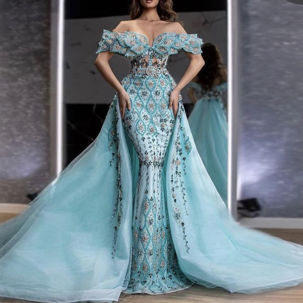 Leabnon Evening Evening Dresses Beading Mermaid Gorgeous Prom Dress Sky Blue Tulle Prom Gowns Removable Overskirt Behind
Leabnon Evening Evening Dresses Beading Mermaid Gorgeous Prom Dress Sky Blue Tulle Prom Gowns Removable Overskirt Behind