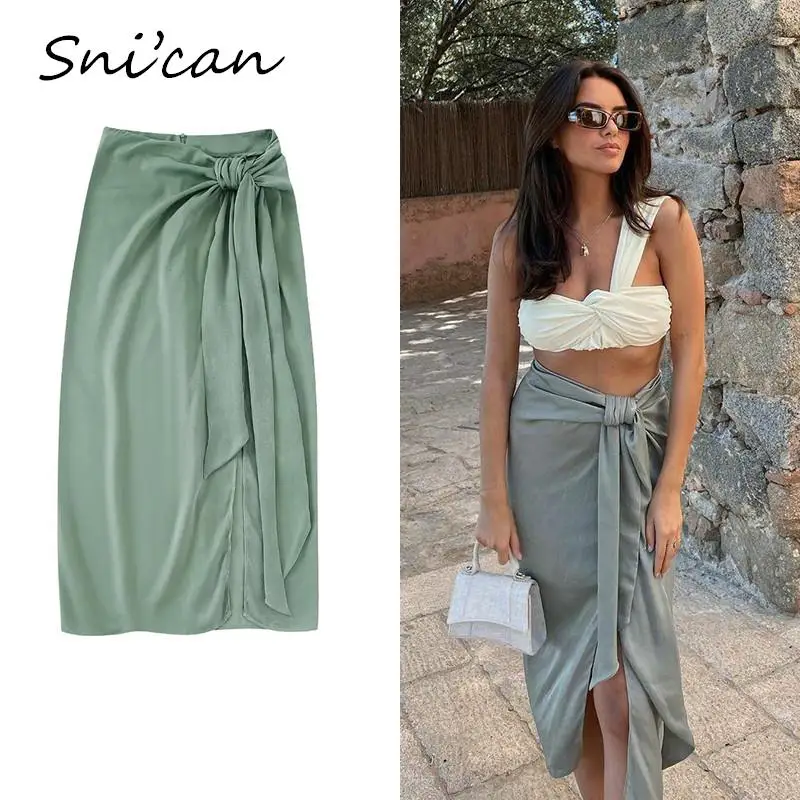 

Summer Knots Skirt Women Fashion A Line High Waist Belt Asymmetrical Long Split Casual Sexy Faldas Mujer Female Bottom Jupe 2022