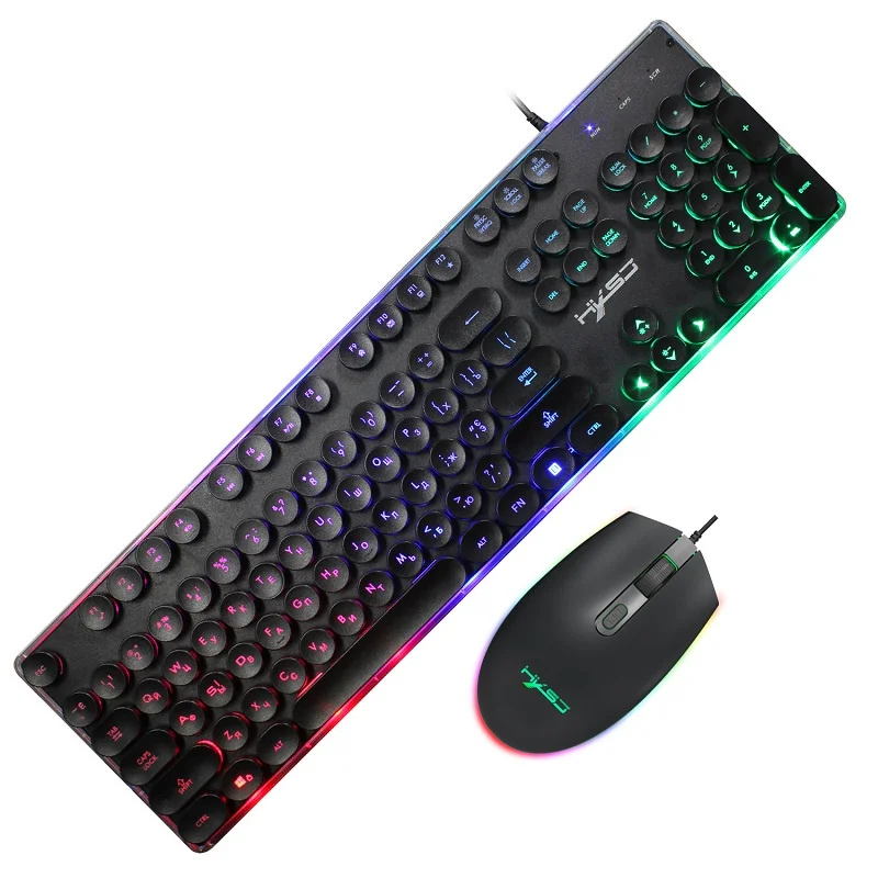 

Russian Gaming Keyboard Mouse Combos Retro Round Keycap RGB Backlit USB Wired Typewriter Keyboards Mice Set Kit for Gamer