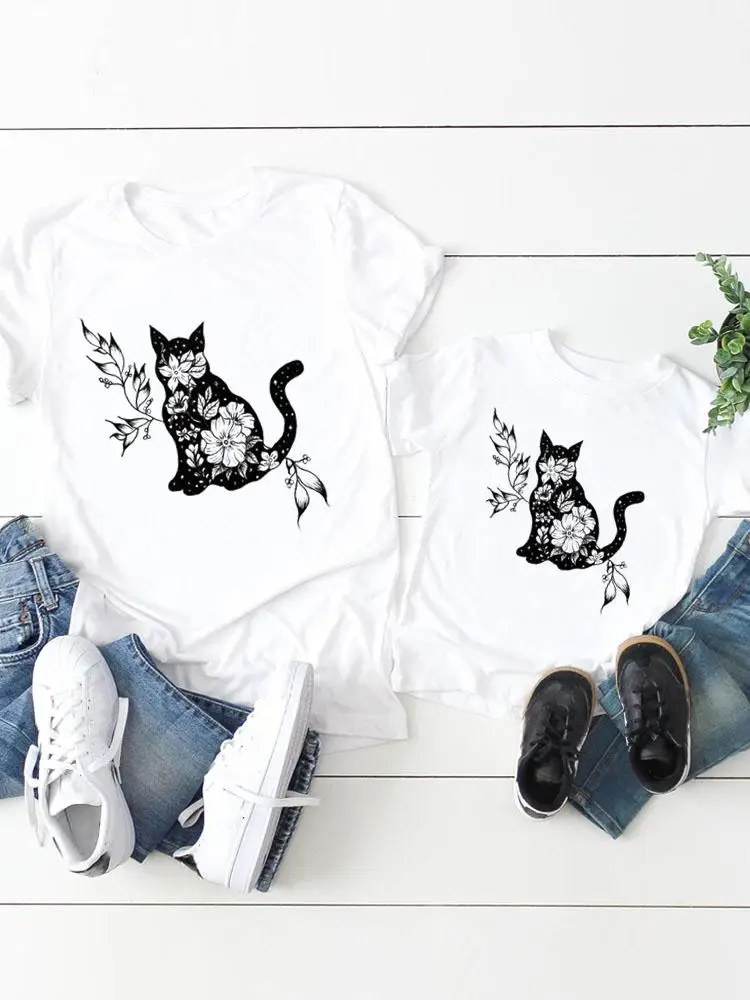 Graphic T-shirt Tee Women Cat Floral Flower Animal Child Kid Clothing Boy Girl Summer Mom Mama Clothes Family Matching Outfits
Graphic T-shirt Tee Women Cat Floral Flower Animal Child Kid Clothing Boy Girl Summer Mom Mama Clothes Family Matching Outfits