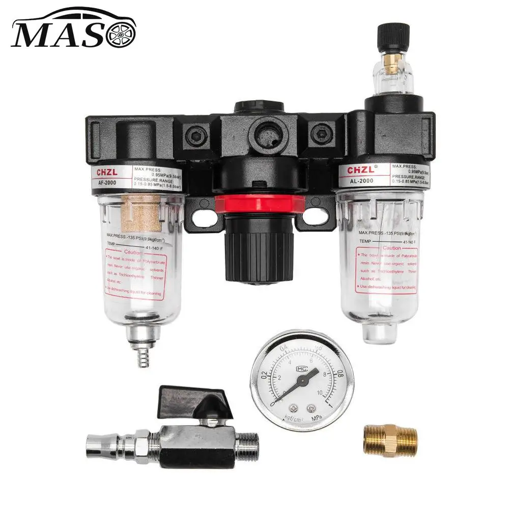 Регулятор давления AC2000 1/4 дюйма, манометр, воздушный компрессор, фильтр, сепаратор влажности масла для водяных фильтров с манометром
Регулятор давления AC2000 1/4 дюйма, манометр, воздушный компрессор, фильтр, сепаратор влажности масла для водяных фильтров с манометром