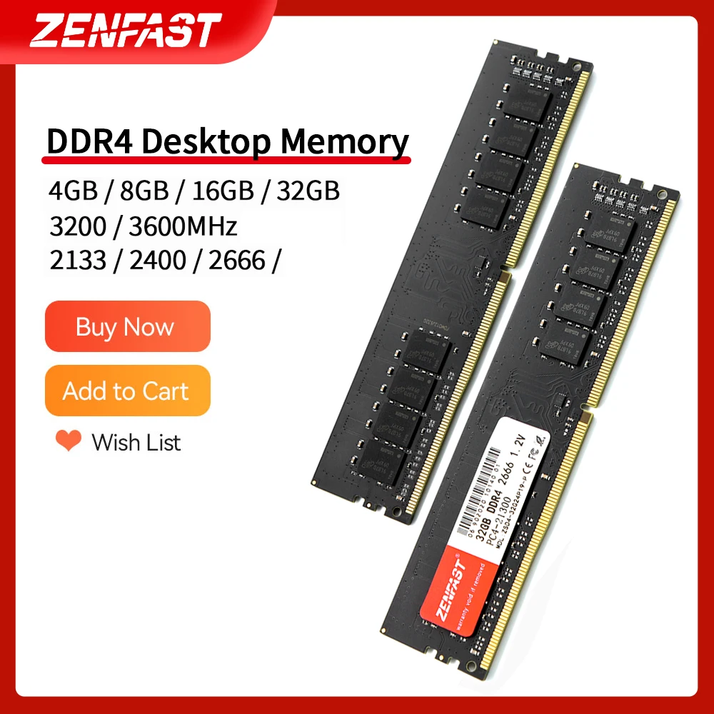 ZENFAST DDR4 RAM 8GB 2133 2400 2666 3000 3200MHz 1.2V Desktop RAM 288pin Memory Sodimm For Intel AMD
ZENFAST DDR4 RAM 8GB 2133 2400 2666 3000 3200MHz 1.2V Desktop RAM 288pin Memory Sodimm For Intel AMD