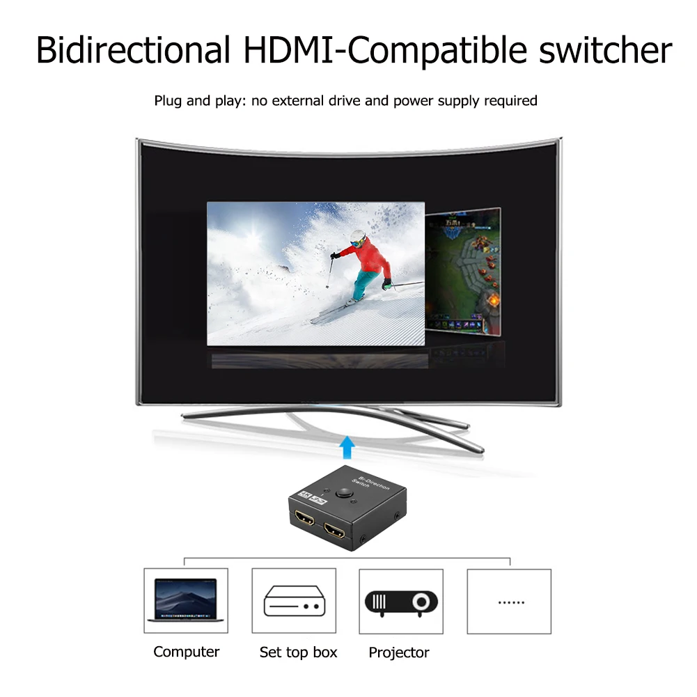 New Switch HDMI-compatible Adapter Bi-directional 2 in 1 out Ultra HD 4K HDMI-Compatible Switcher Splitter for Laptop Projector
New Switch HDMI-compatible Adapter Bi-directional 2 in 1 out Ultra HD 4K HDMI-Compatible Switcher Splitter for Laptop Projector