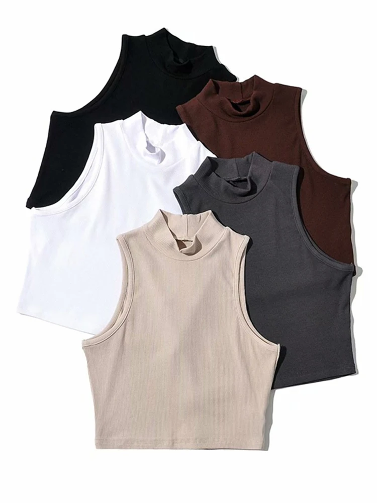 Tank Tops Women Fashion Crop Top High Neck White Sleeveless Summer Black Khaki Women's Clothing 5 Colors
Tank Tops Women Fashion Crop Top High Neck White Sleeveless Summer Black Khaki Women's Clothing 5 Colors