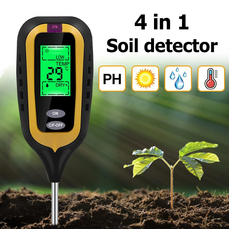 Soil PH Tester 4 In 1 LCD Temperature Sunlight Moisture Acidity Humidity Tester PH Meter Garden Soil Tester PH Monitor Detector
Soil PH Tester 4 In 1 LCD Temperature Sunlight Moisture Acidity Humidity Tester PH Meter Garden Soil Tester PH Monitor Detector