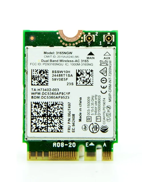 Новинка для Intel Wireless-AC 3165 3165NGW 802.11AC WIFI Bluetooth 4,0 NGFF карта для IBM Lenovo Thinkpad E460 E560 FRU: 00JT497
Новинка для Intel Wireless-AC 3165 3165NGW 802.11AC WIFI Bluetooth 4,0 NGFF карта для IBM Lenovo Thinkpad E460 E560 FRU: 00JT497