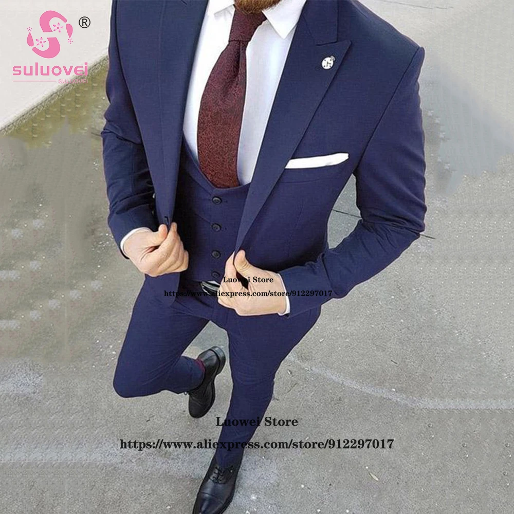 Classic Navy Blue Slim Fit Wedding Suits For Men Party 3 Piece Jacket Vest Pants Set Formal Grooms Tuxedos Costume Homme Mariage
Classic Navy Blue Slim Fit Wedding Suits For Men Party 3 Piece Jacket Vest Pants Set Formal Grooms Tuxedos Costume Homme Mariage