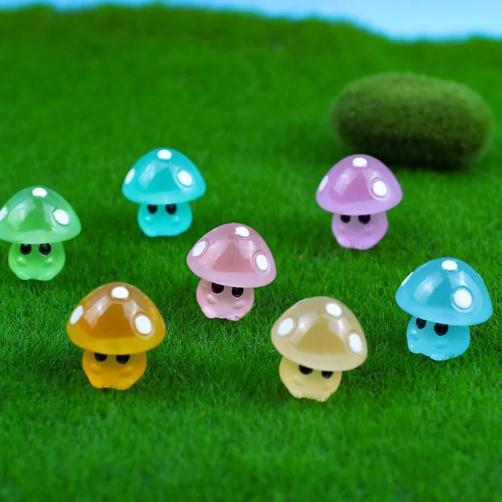 

Mini Glow Dark Mushroom Ornaments Luminous Tiny Figurines Garden Mushrooms Outdoor Decor Miniature Decorations