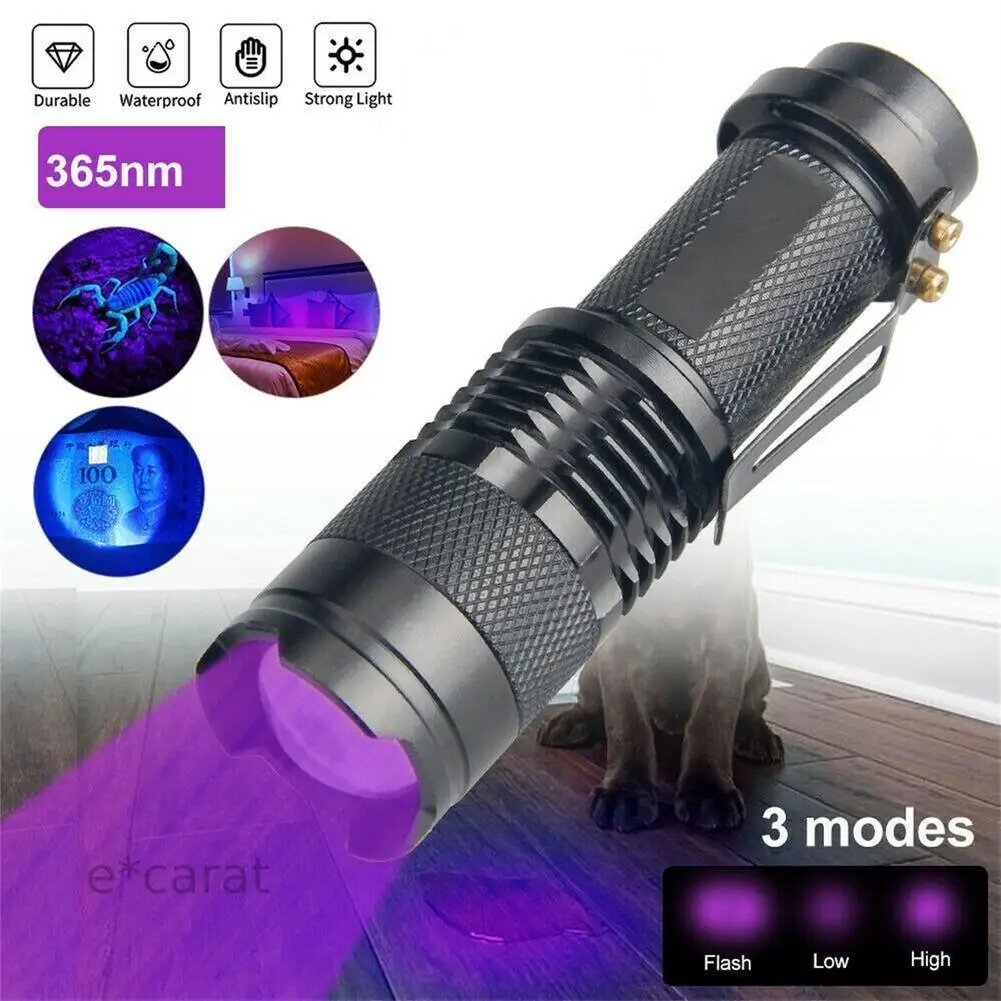 High Quality 365nm Led Ultraviolet Flashlight 3 Modes Adjustable Telescopic Pet Urine Detector With Clips For Cycling Camping
High Quality 365nm Led Ultraviolet Flashlight 3 Modes Adjustable Telescopic Pet Urine Detector With Clips For Cycling Camping