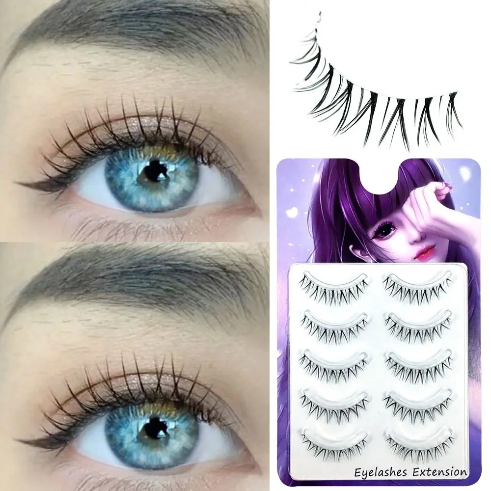 

5 Pairs Eyelash Extension Tool TM02 Natural Eyelashes Superfine V Shape Manga Lashes False Eyelashes Transparent Stem