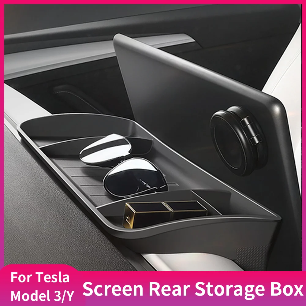 

Screen Rear Storage Box For Tesla Model 3 Y Hidden Srorage Tray TPE Tissue Box Organizer Tray New Upgrade Interior Accessories