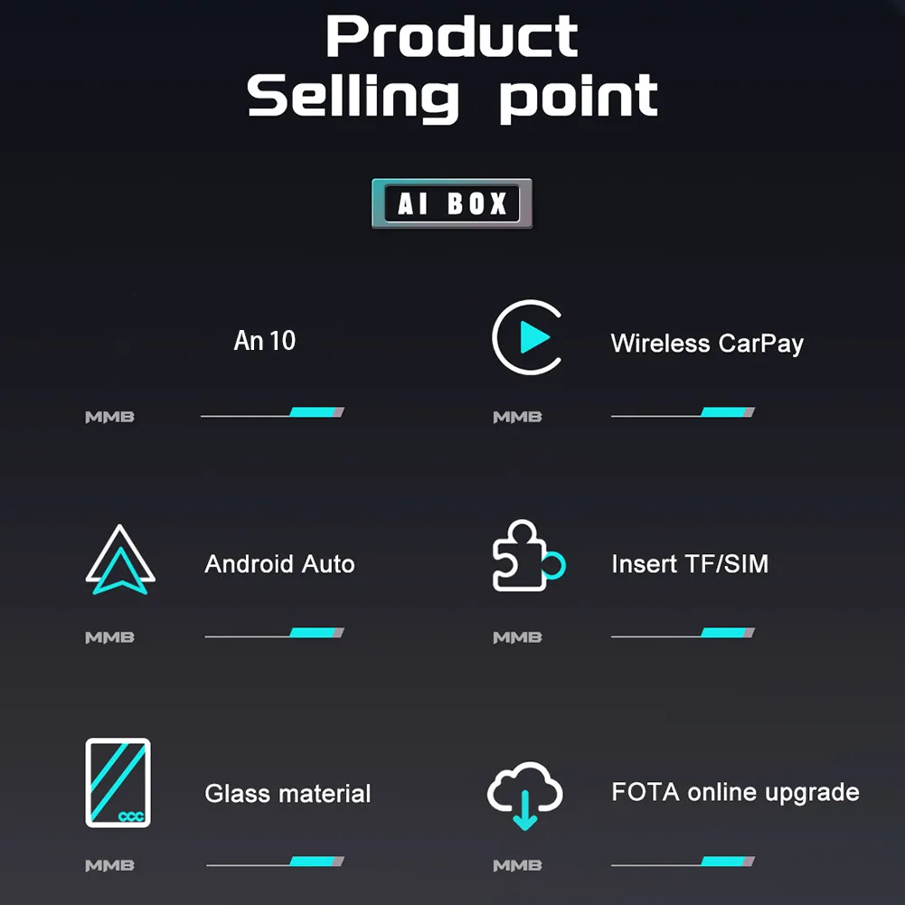 MMB MAX беспроводной 10 Box CarPlay адаптер с SIM-картой TF порт для заводского автомобильного экрана с функцией CarPlay 10 версии
MMB MAX беспроводной 10 Box CarPlay адаптер с SIM-картой TF порт для заводского автомобильного экрана с функцией CarPlay 10 версии