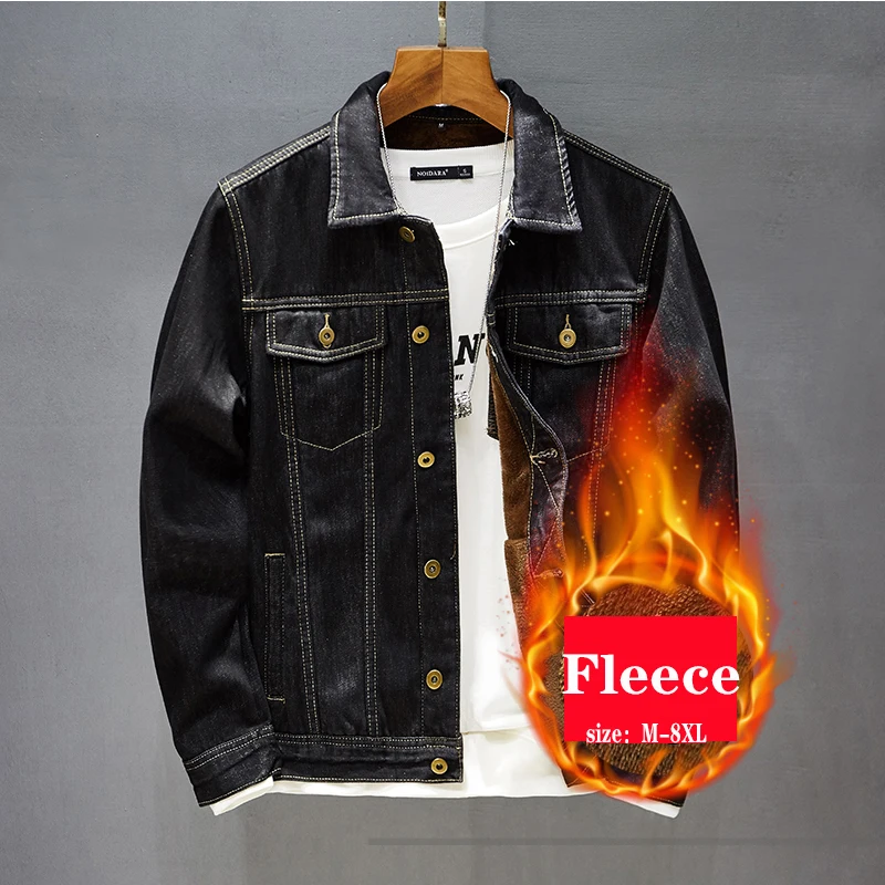 Winter Jackets Men Black Denim Coats Fleece Warm Jean Jackets High Quality Male Cotton Slim Fit Denim Coats And Jackets Size 8XL
Winter Jackets Men Black Denim Coats Fleece Warm Jean Jackets High Quality Male Cotton Slim Fit Denim Coats And Jackets Size 8XL