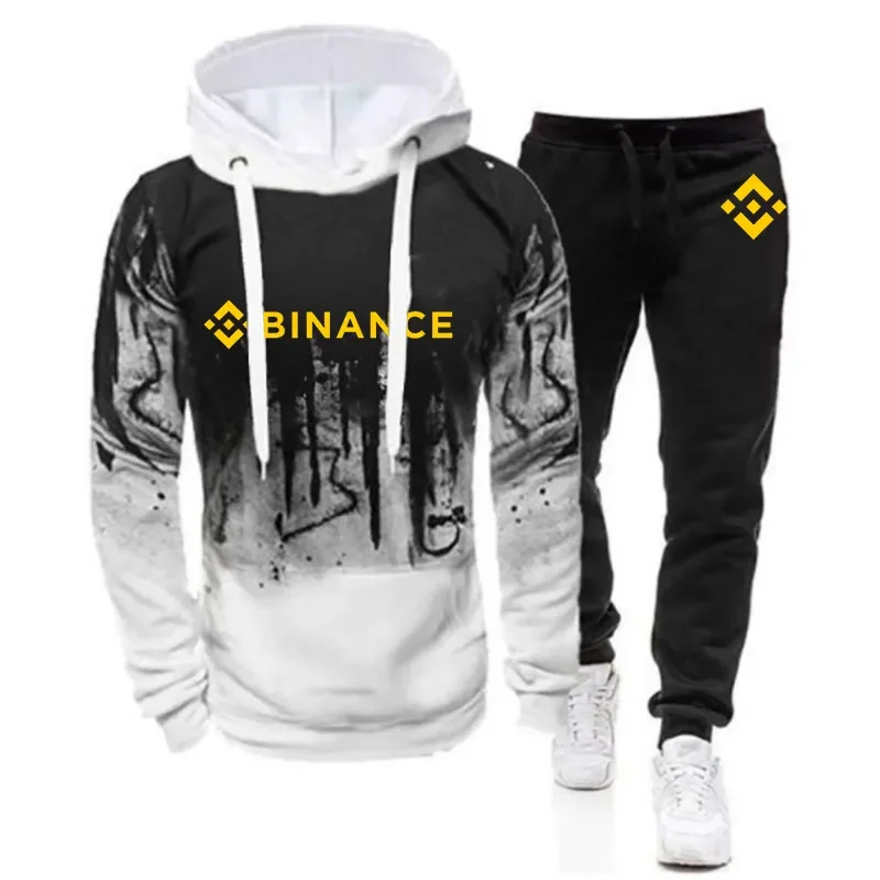 

Binance Crypto 2023 Men's New Printed Gradient Color Hoodies Casual Fashion Sweatpant Jacket Sporting Hop Tops + Trousers Suits