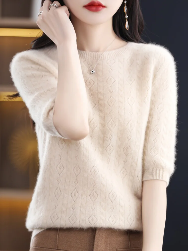 Spring Summer 100% Merino Wool Pullover Sweater For Women Hollow Twist Flower Half-sleeve Cashmere Knitwear 2023 New Fashion
Spring Summer 100% Merino Wool Pullover Sweater For Women Hollow Twist Flower Half-sleeve Cashmere Knitwear 2023 New Fashion