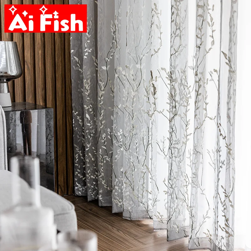 Gray Exquisite Embroidered Leaves Sheer Voile Panel Pastoral Mesh Fabric Window Drapery for Living Room Sliding Glass Door
Gray Exquisite Embroidered Leaves Sheer Voile Panel Pastoral Mesh Fabric Window Drapery for Living Room Sliding Glass Door