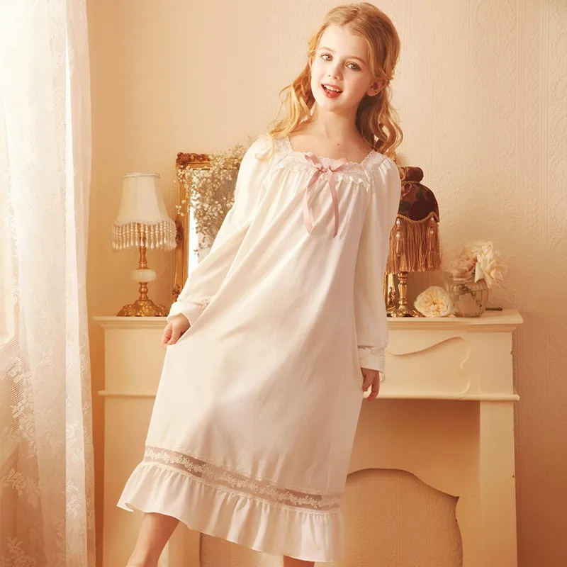 cotton short pajama sets 2019 Spring Children's Girls Lolita Dress Princess Sleepshirts Vintage Nightgowns Baby Nightdress Kids Sleepwear Pajamas Gown elegant pajama sets